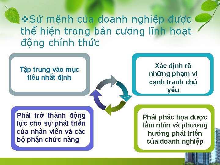 v. Sứ mệnh của doanh nghiệp được thể hiện trong bản cương lĩnh hoạt