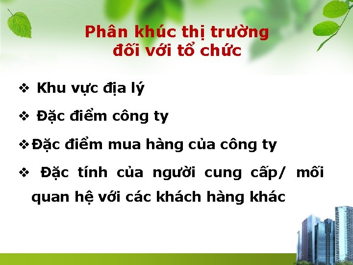 Phân khúc thị trường đối với tổ chức v Khu vực địa lý v