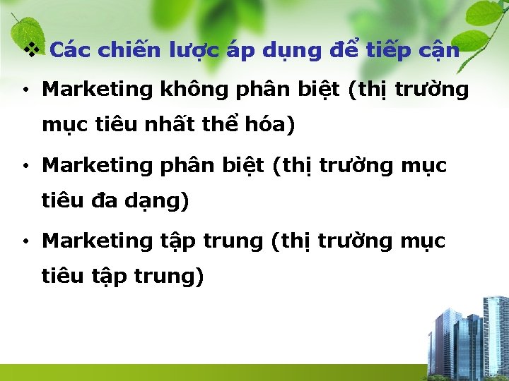 v Các chiến lược áp dụng để tiếp cận • Marketing không phân biệt