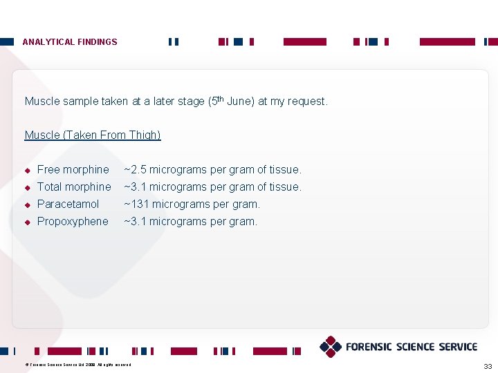 ANALYTICAL FINDINGS Muscle sample taken at a later stage (5 th June) at my ANALYTICAL FINDINGS Muscle sample taken at a later stage (5 th June) at my