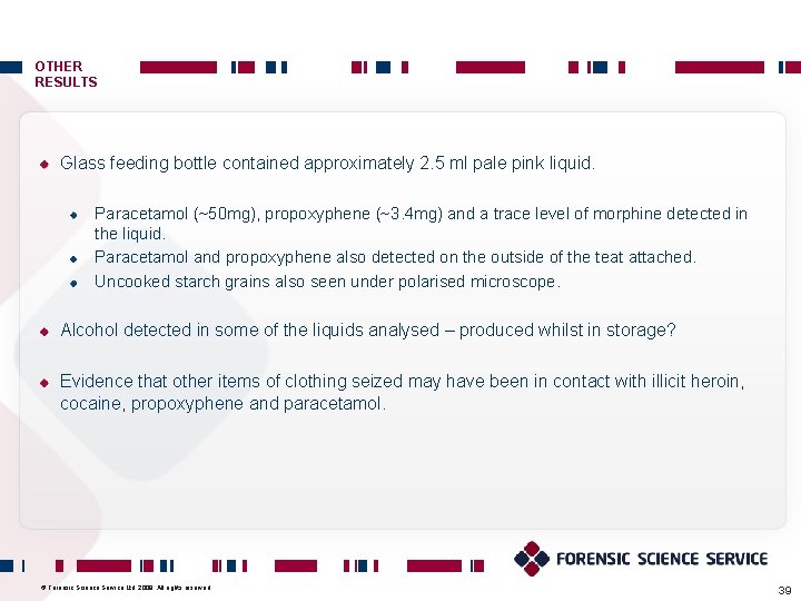 OTHER RESULTS Glass feeding bottle contained approximately 2. 5 ml pale pink liquid. Paracetamol OTHER RESULTS Glass feeding bottle contained approximately 2. 5 ml pale pink liquid. Paracetamol