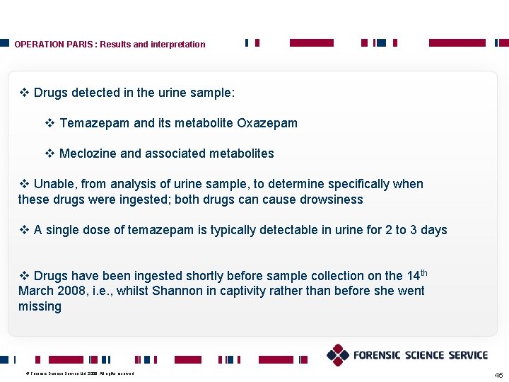 OPERATION PARIS : Results and interpretation v Drugs detected in the urine sample: v OPERATION PARIS : Results and interpretation v Drugs detected in the urine sample: v