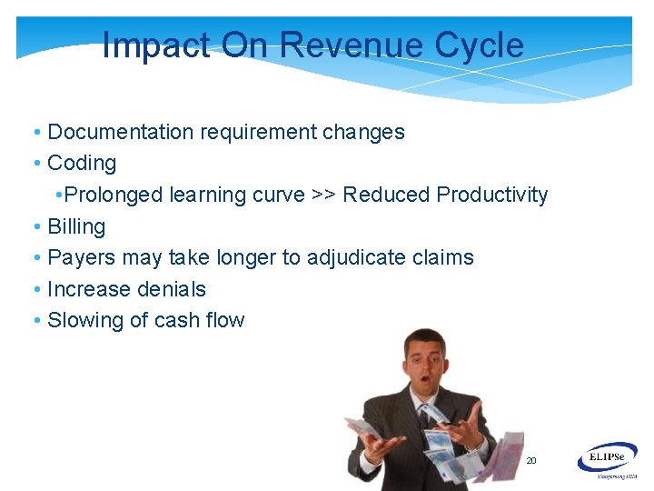 Impact On Revenue Cycle • Documentation requirement changes • Coding • Prolonged learning curve