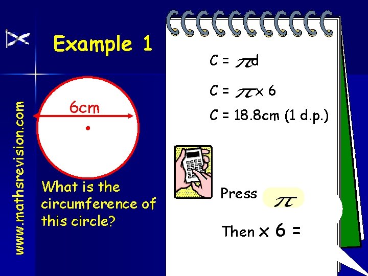 www. mathsrevision. com Example 1 6 cm What is the circumference of this circle?