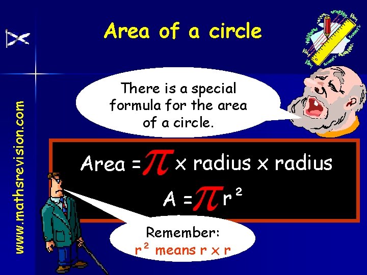 www. mathsrevision. com Area of a circle There is a special formula for the