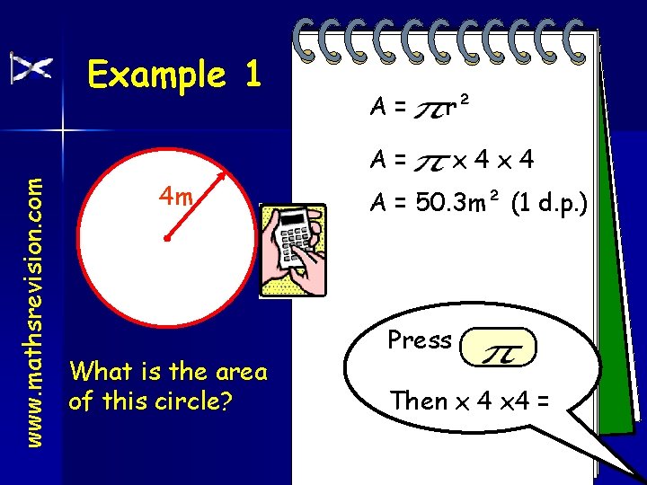 www. mathsrevision. com Example 1 4 m What is the area of this circle?