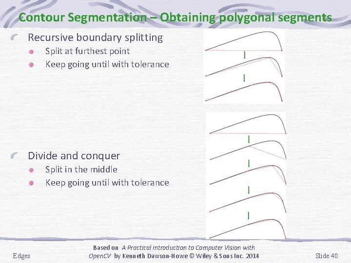 Contour Segmentation – Obtaining polygonal segments Recursive boundary splitting Split at furthest point Keep