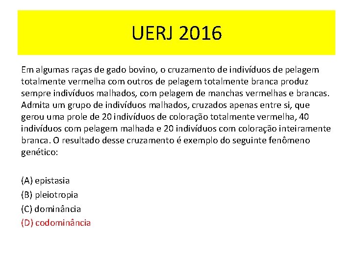 UERJ 2016 Em algumas raças de gado bovino, o cruzamento de indivíduos de pelagem