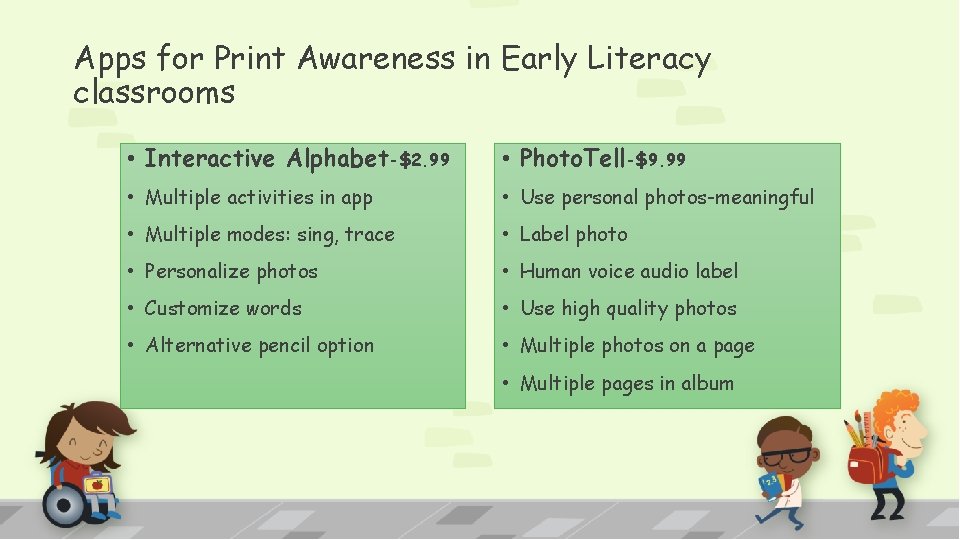 Apps for Print Awareness in Early Literacy classrooms • Interactive Alphabet-$2. 99 • Photo.