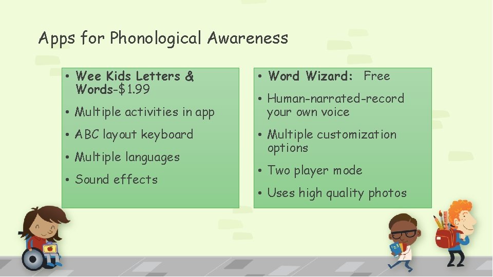 Apps for Phonological Awareness • Wee Kids Letters & Words-$1. 99 • Multiple activities