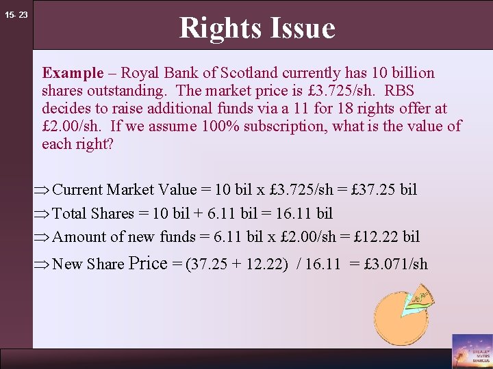 15 - 23 Rights Issue Example – Royal Bank of Scotland currently has 10