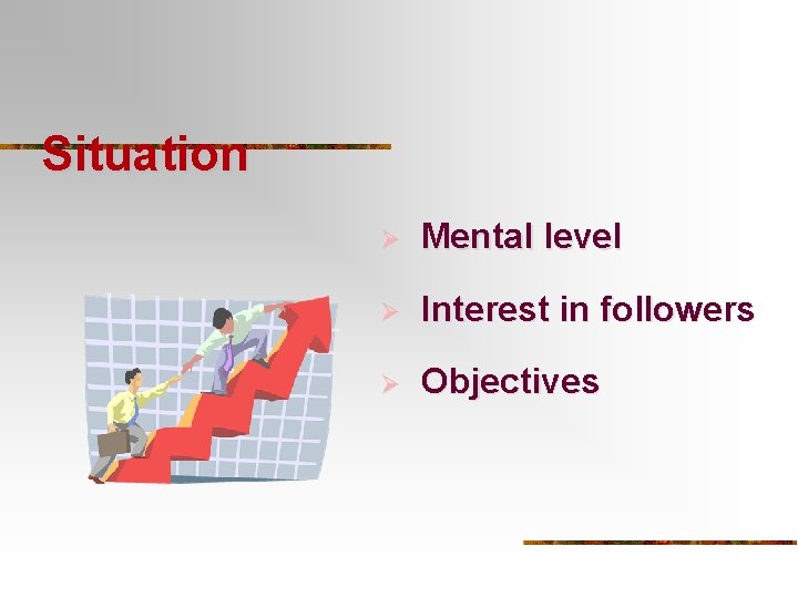 Situation Ø Mental level Ø Interest in followers Ø Objectives 