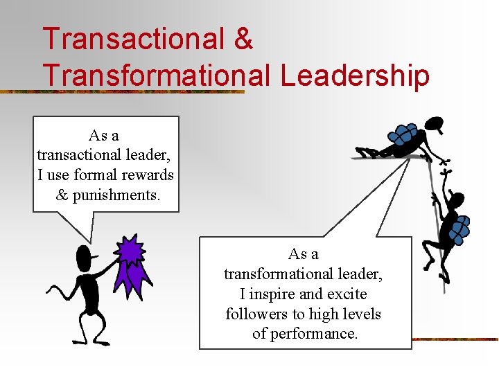 Transactional & Transformational Leadership As a transactional leader, I use formal rewards & punishments.