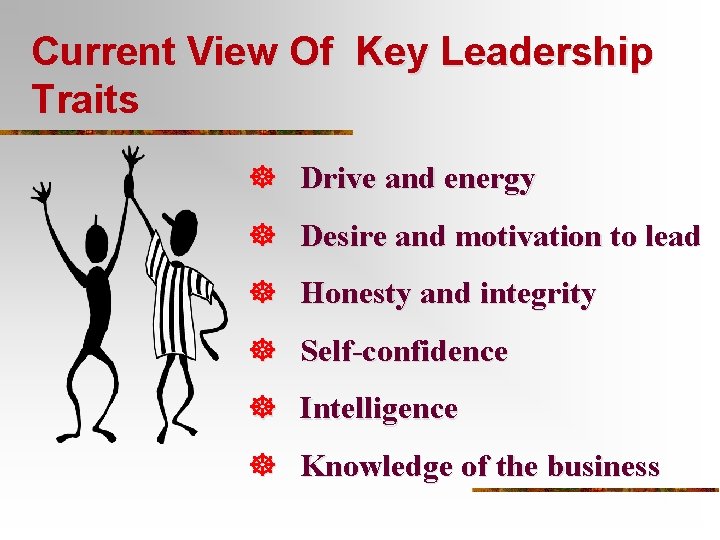 Current View Of Key Leadership Traits ] Drive and energy ] Desire and motivation