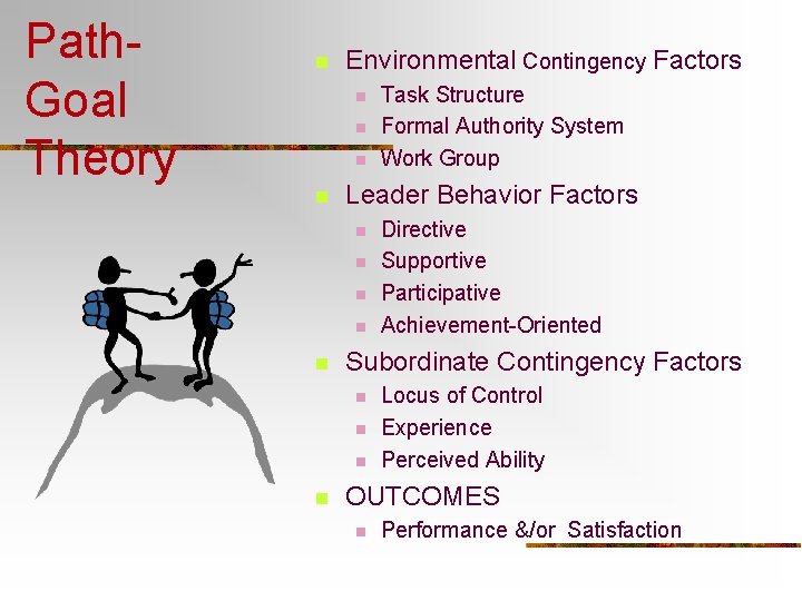 Path. Goal Theory n Environmental Contingency Factors n n Leader Behavior Factors n n