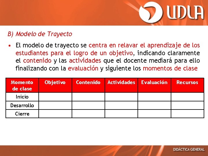 B) Modelo de Trayecto • El modelo de trayecto se centra en relavar el