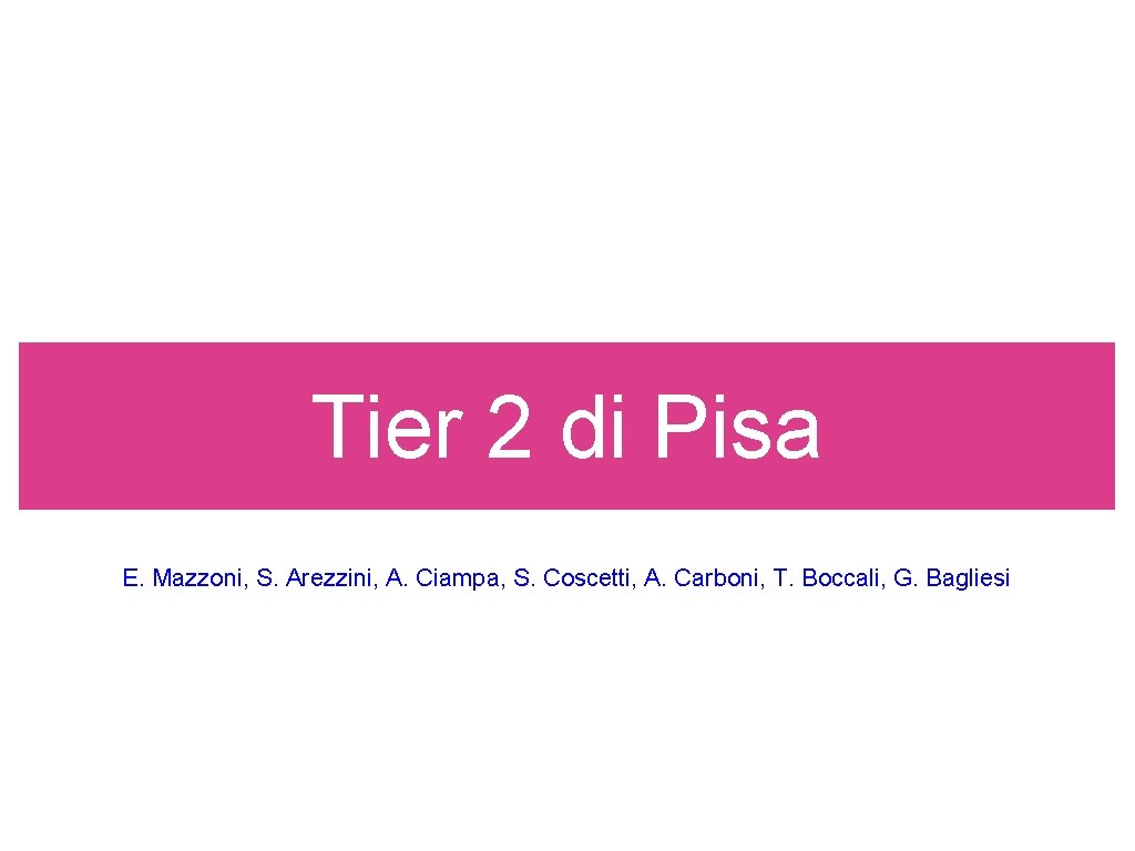 Tier 2 di Pisa E. Mazzoni, S. Arezzini, A. Ciampa, S. Coscetti, A. Carboni,