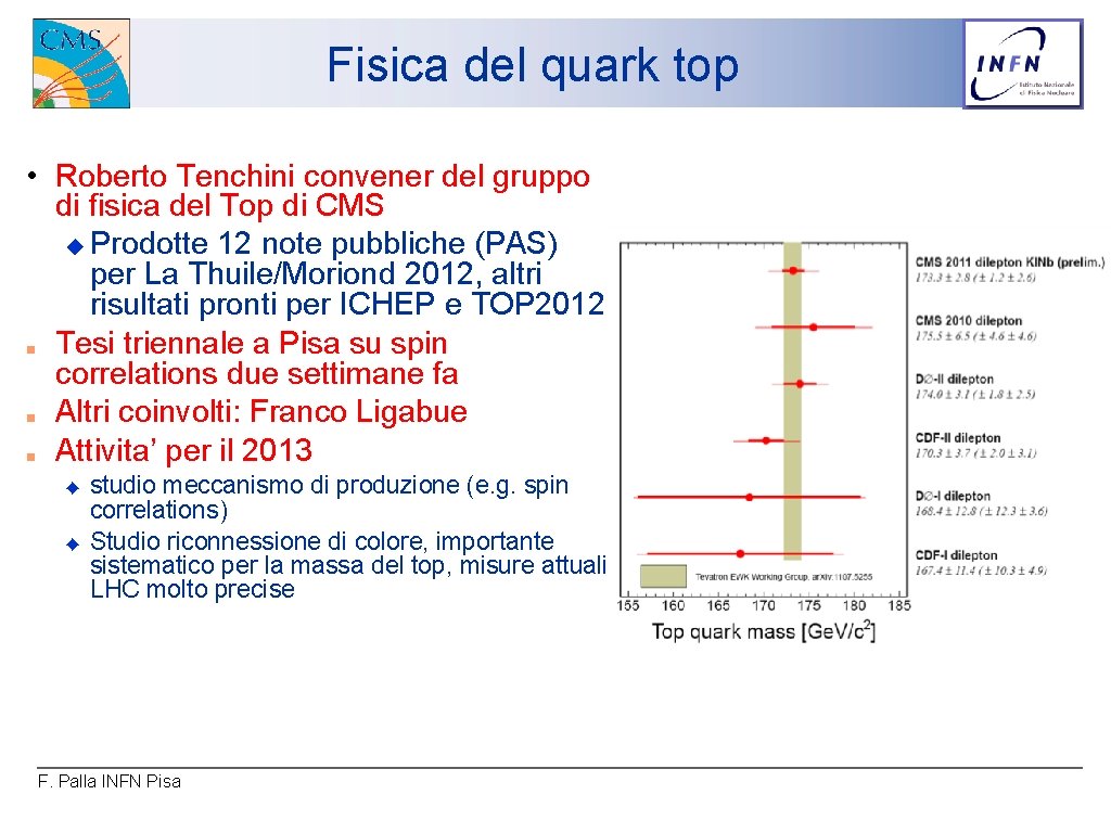  Fisica del quark top • Roberto Tenchini convener del gruppo di fisica del