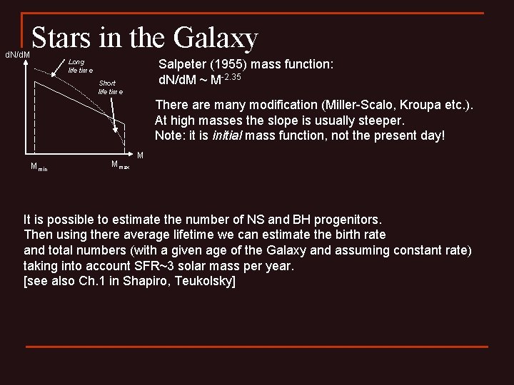 d. N/d. M Stars in the Galaxy Salpeter (1955) mass function: d. N/d. M