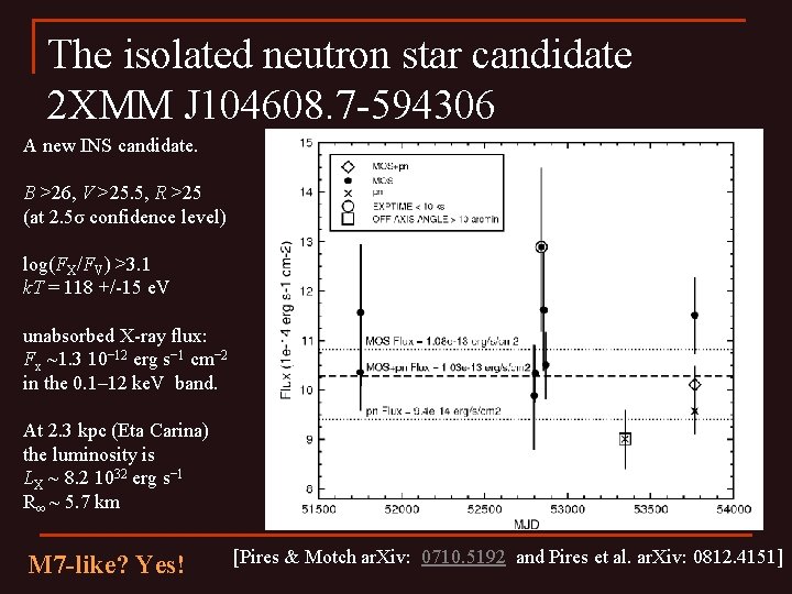 The isolated neutron star candidate 2 XMM J 104608. 7 -594306 A new INS