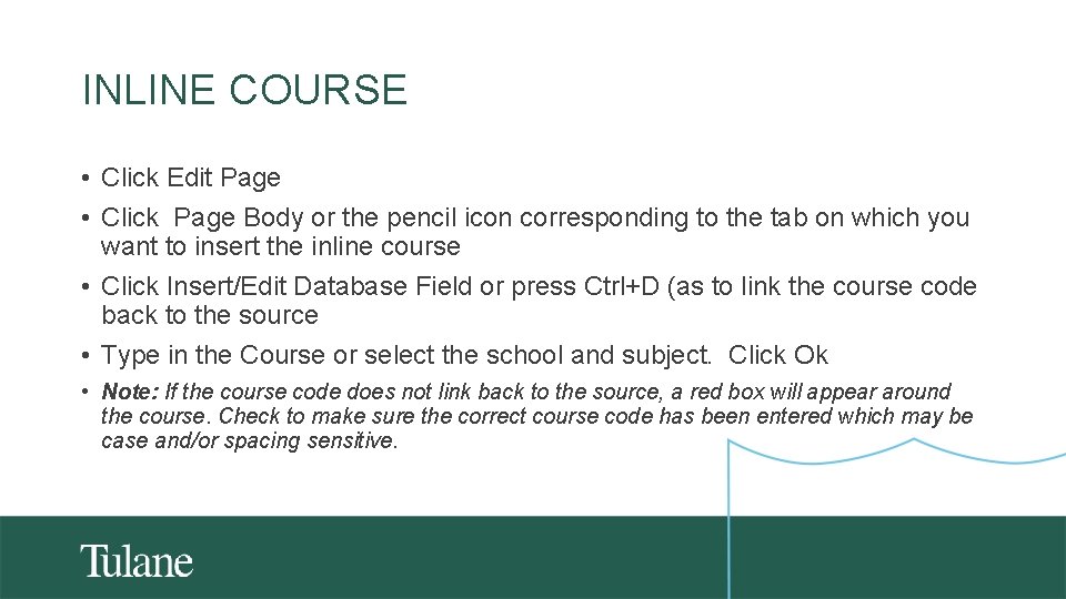 INLINE COURSE • Click Edit Page • Click Page Body or the pencil icon