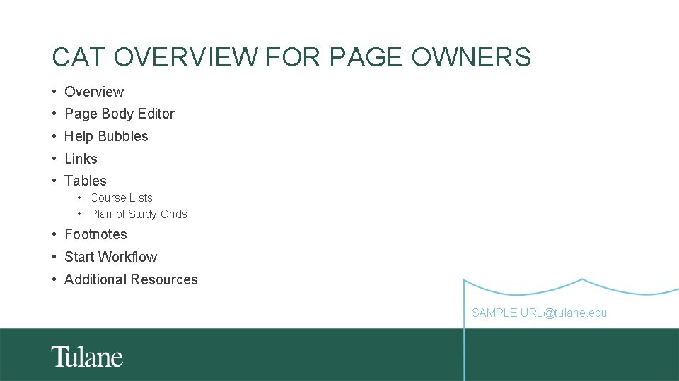 CAT OVERVIEW FOR PAGE OWNERS • Overview • Page Body Editor • Help Bubbles