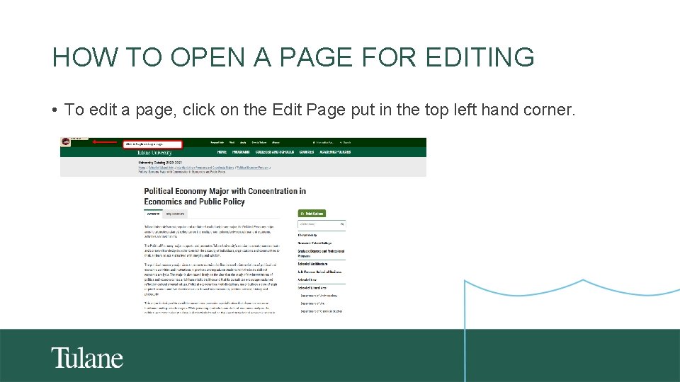 HOW TO OPEN A PAGE FOR EDITING • To edit a page, click on