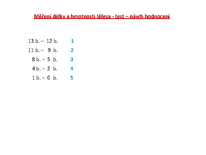 Měření délky a hmotnosti tělesa - test – návrh hodnocení 13 b. – 12