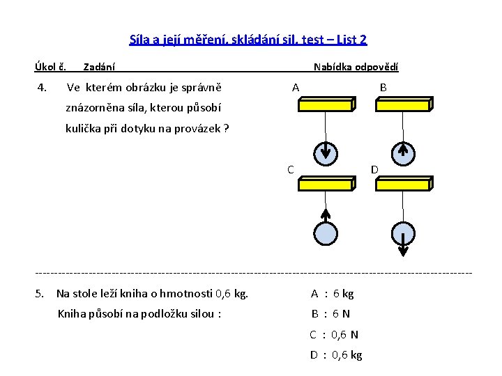 Síla a její měření, skládání sil, test – List 2 Úkol č. 4. Zadání