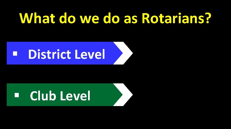 What do we do as Rotarians? § District Level § Club Level What do we do as Rotarians? § District Level § Club Level