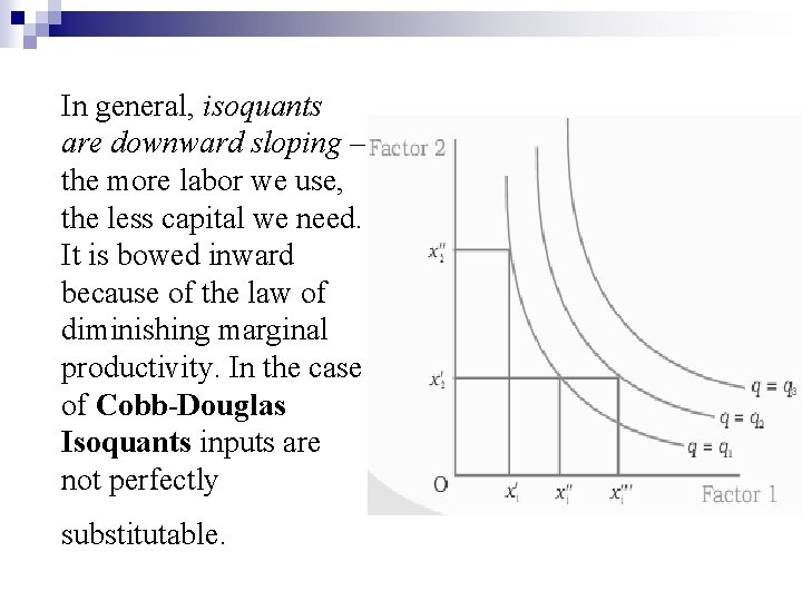 In general, isoquants are downward sloping – the more labor we use, the less
