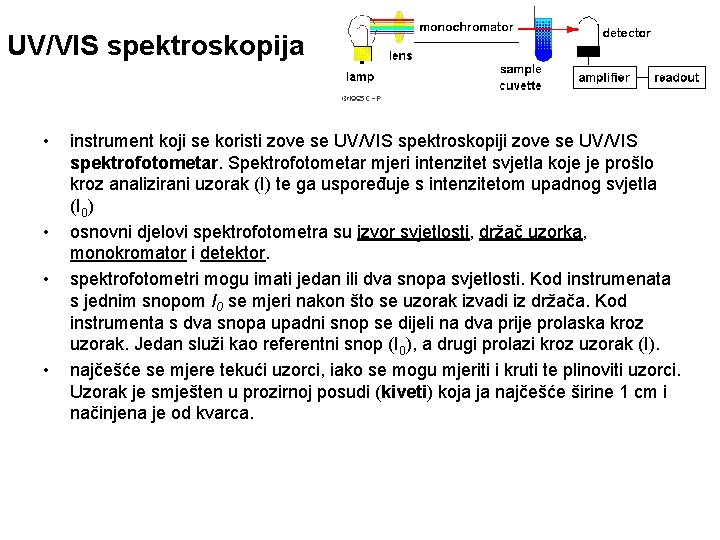 UV/VIS spektroskopija • • instrument koji se koristi zove se UV/VIS spektroskopiji zove se