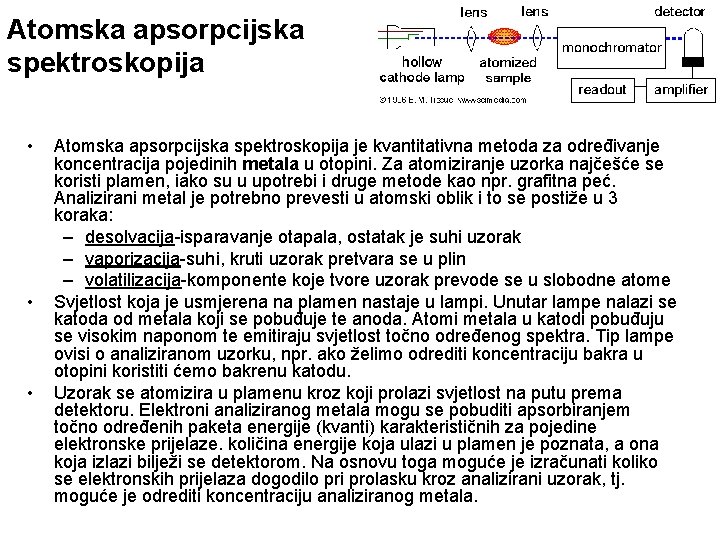 Atomska apsorpcijska spektroskopija • • • Atomska apsorpcijska spektroskopija je kvantitativna metoda za određivanje