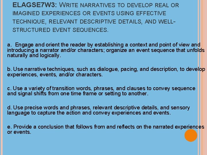 W 3 NARRATIVE Personal and story writing NARRATIVE