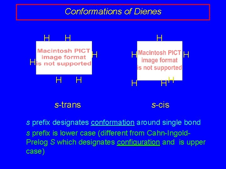 Conformations of Dienes H H H H s-trans H HH s-cis s prefix designates