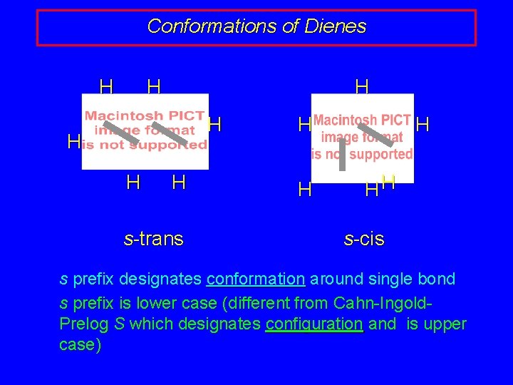 Conformations of Dienes H H H H s-trans H HH s-cis s prefix designates