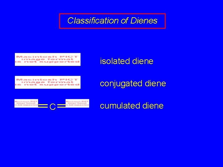 Classification of Dienes isolated diene conjugated diene C cumulated diene 