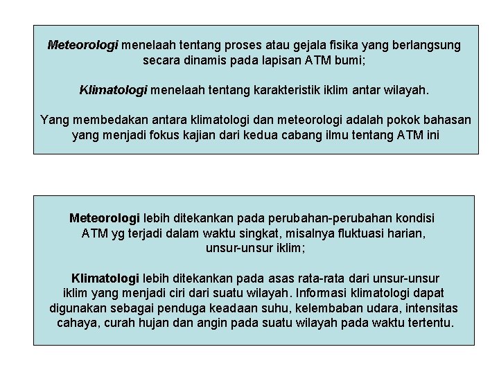 Meteorologi menelaah tentang proses atau gejala fisika yang berlangsung secara dinamis pada lapisan ATM