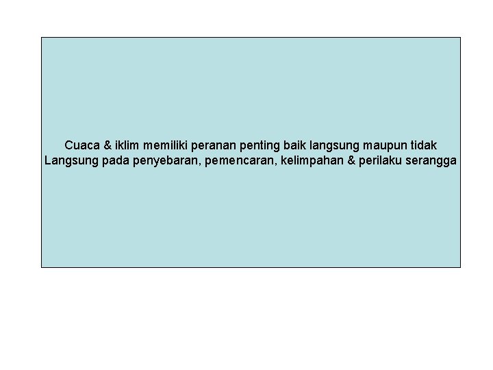 Cuaca & iklim memiliki peranan penting baik langsung maupun tidak Langsung pada penyebaran, pemencaran,