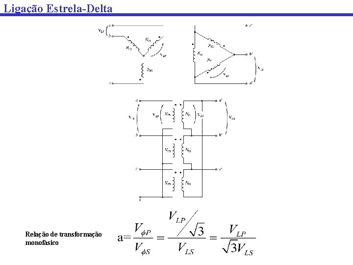 Ligação Estrela-Delta Relação de transformação monofásico 