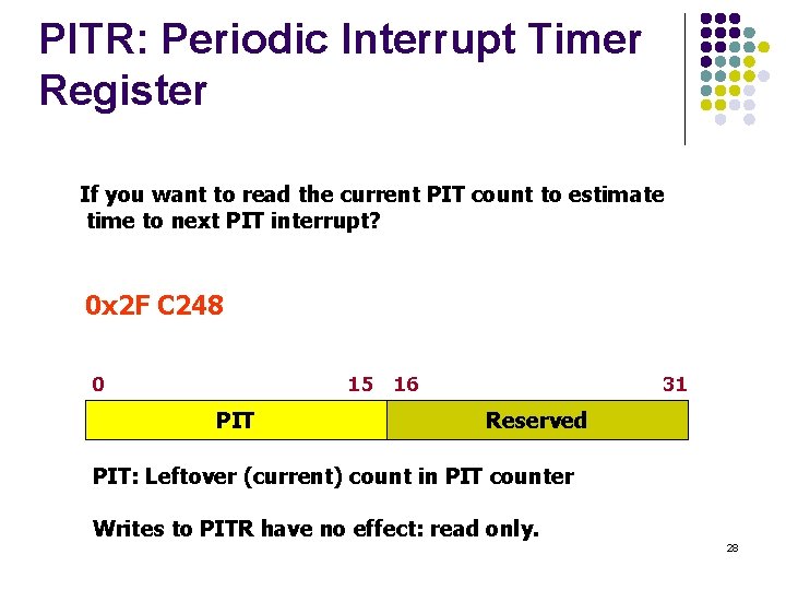 PITR: Periodic Interrupt Timer Register If you want to read the current PIT count