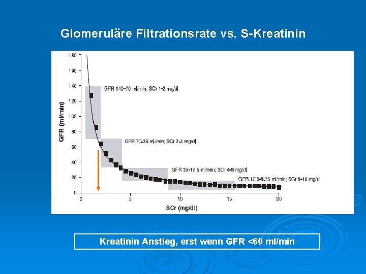 Glomeruläre Filtrationsrate vs. S-Kreatinin 1. 8 Kreatinin Anstieg, erst wenn GFR <60 ml/min 