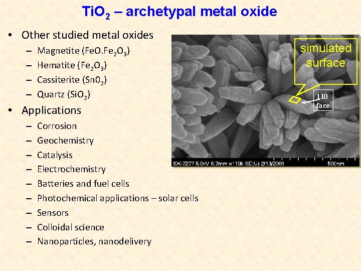 Ti. O 2 – archetypal metal oxide • Other studied metal oxides – –