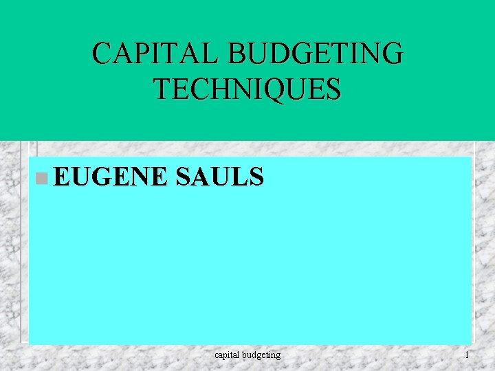 CAPITAL BUDGETING TECHNIQUES n EUGENE SAULS capital budgeting 1 