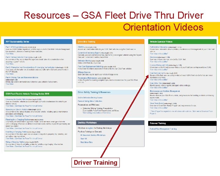 Resources – GSA Fleet Drive Thru Driver Orientation Videos Driver Training Resources – GSA Fleet Drive Thru Driver Orientation Videos Driver Training