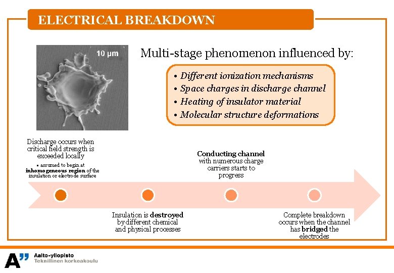 ELECTRICAL BREAKDOWN Multi-stage phenomenon influenced by: • • Different ionization mechanisms Space charges in