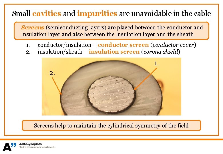 Small cavities and impurities are unavoidable in the cable Screens (semiconducting layers) are placed