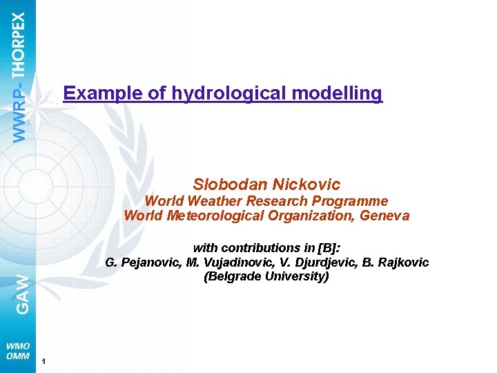 WWRP- Example of hydrological modelling Slobodan Nickovic World Weather Research Programme World Meteorological Organization,