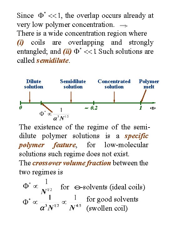 Since , the overlap occurs already at very low polymer concentration. There is a
