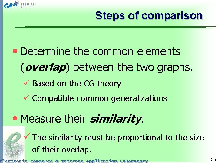 Steps of comparison • Determine the common elements (overlap) between the two graphs. ü